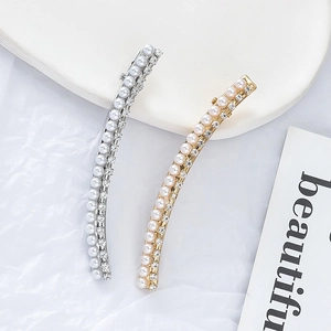 Elegant Artificial Pearl Rhinestone Arc Hair Clip Double Row Side Duckbill Clip For Women Daily Wedding Party Hair Accessories