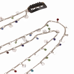 Elegant rhinestone and pearl hair braid chain with silver heart charms and clips
