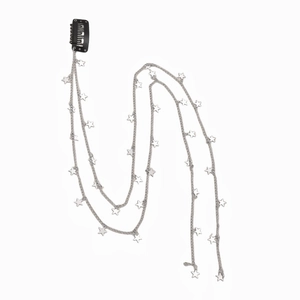 Catena per capelli a stella Y2K con clip BB nera e nappe a stella in metallo argento