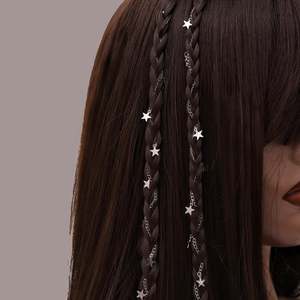 Catena per Capelli a Stella Y2K Argento Lega Metallo Clip per Trecce con Nappa Lunga Ciondolo a Stella Gioielli per Capelli Donna