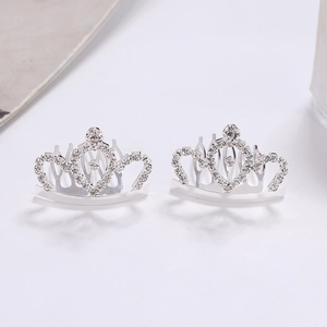 Paire de peignes à cheveux couronne de cœur en strass argentés pour enfants et mariées