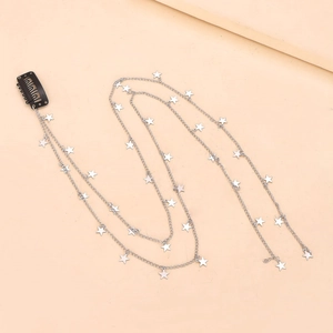 Catena per capelli stella argento Y2K con clip nera per uno stile da ragazza cool