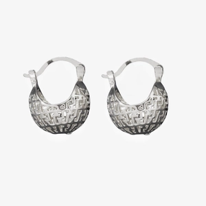 Silver hollow geometric hoop earrings with French style minimalist crescent design