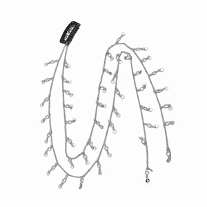Y2K style silver tassel hair chain with rhinestones and black invisible snap clip