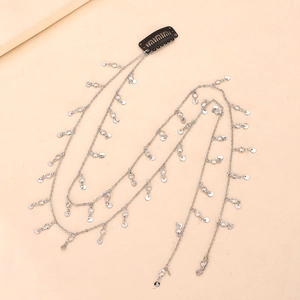 Y2K Cool Girl Rhinestone Hair Chain Alloy Long Tassel Braid Hair Clip Silver Metal Chain Hair Accessories For Women Styling