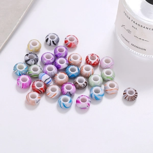 Perles colorées à larges trous en acrylique avec motifs marbrés pour bijoux et dreadlocks