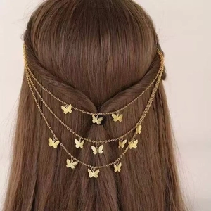 Vintage Punk Multi-layer Butterfly Tassel Hair Chain Alloy Metal Headpiece Gold Silver Butterfly Hair Clips For Women Party Accessories