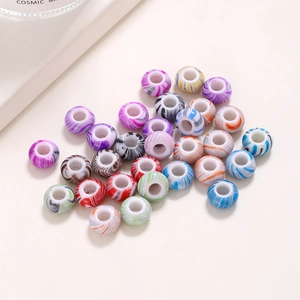 Perles colorées en acrylique à large trou avec texture marbrée pour bijoux de cheveux DIY