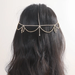 Luxurious Alloy Rhinestone Tassel Hair Chain Elegant Western Style Bohemian Forehead Chain Headwear For Wedding Banquet Women Jewelry