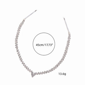 Minimalist bridal rhinestone hair chain jewelry with silver tassels and V-shape design