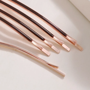 Set of 5 minimalist bobby pins in rose gold and dark coffee finish for long hair