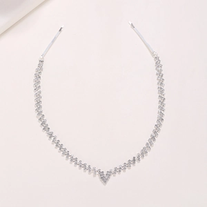 Silver bridal hair chain with sparkling rhinestone chevron fringe and side hair clips