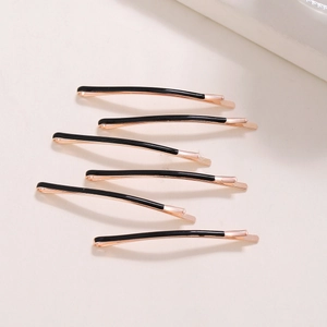 Set of 6 minimalist black and rose gold metal hair clips for women in a clean layout