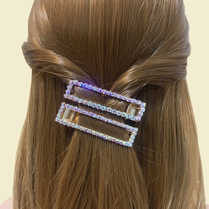 Sparkling rhinestone rectangular hair clips with gold alloy base for women's hairstyle