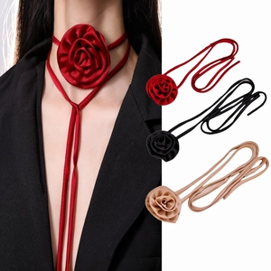 Handgefertigte 3D Rose Blume Choker Halskette Für Damen Elegante Stoffband Wickel Halsband Retro Floral Schmuck Accessoire