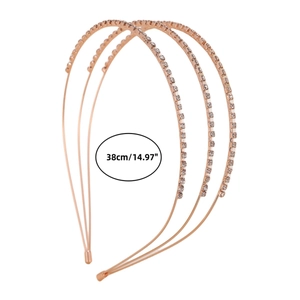 Set of three rose gold rhinestone headbands with 38cm circumference for women