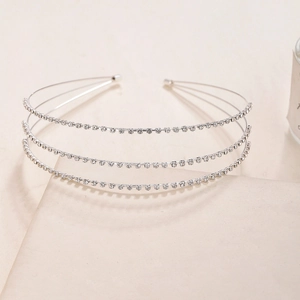 Elegant silver triple-layer rhinestone headband for women with a minimalist luxury design