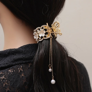 Elegante Molletta Per Capelli In Lega Di Metallo Fiore Farfalla Con Nappa Di Strass Perla Artificial Sintetica Accessorio Per Capelli Donna Matrimonio