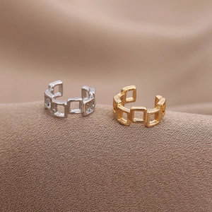 Minimalist Copper Geometric Hollow Square Ear Cuff U-Shaped Non-Pierced Ear Clip For Women Gold Silver Trendy Jewelry