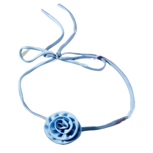 Elegant light blue satin camellia choker necklace with long ribbon ties for women