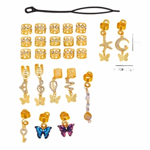 Golden dreadlock jewelry set with butterfly and star charms for DIY hair braiding
