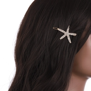 Barrette étoile de mer élégante avec strass scintillants sur base dorée pour femme