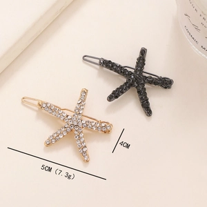 Barrettes à cheveux étoile de mer avec strass brillants en or et noir pour femmes