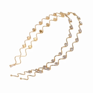Elegant gold wavy thin headband set with sparkling rhinestones for women hair styling