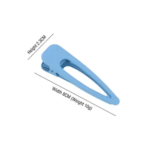Matte sky blue triangular hair clip 8cm length with dimensions and weight specs