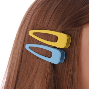 Matte macaron hair clips in yellow and blue, waterdrop duckbill style for women