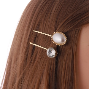 Elegant Gold Alloy Bobby Pin Set With Faux Artificial Pearl And Rhinestone Minimalist Nonslip Side Hair Clip Accessories For Women