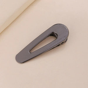 Polished hollow teardrop hair clip in dark metallic gunmetal finish for DIY hair accessories