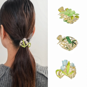 Eleganti Fermagli Per Capelli In Lega Con Design Di Fiori Tulipani E Bambù Strass E Künstliche Perle Sintetiche Accessori Per Capelli Da Donna