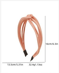 Pink knotted fabric headband showing detailed dimensions of 16cm height and 13.5cm width