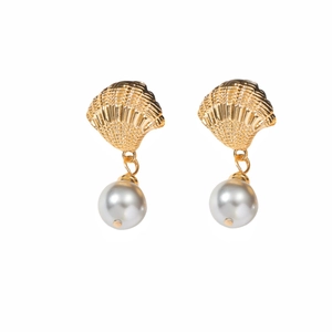 Boucles d'oreilles en argent S925 style océan avec design coquillage et perles blanches