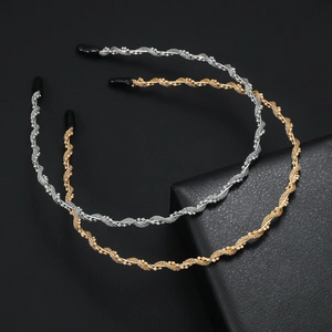 Handmade Twisted Wave Bridal Headband For Women Gold Silver Zinc Alloy Metal Beaded Hair Hoop Simple Wedding Hair Accessories