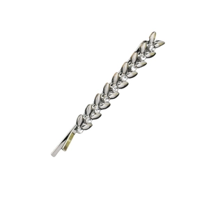Elegant silver leaf hair clip with rhinestones shown on a white background