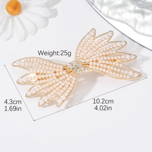 Barrette à cheveux élégante avec perles blanches et strass sur base dorée, 10,2 cm