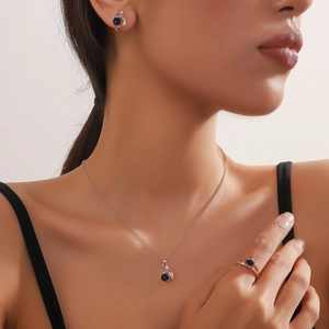 Elegant Rose Gold Jewelry Set For Women Alloy Rhinestone Water Drop Pendant Necklace Earrings Ring Bridal Banquet Accessories