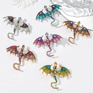 Vintage Dragon Brooch For Men Women Alloy Drip Oil Enamel Rhinestone Mythological Animal Lapel Pin For Suit Coat Accessory