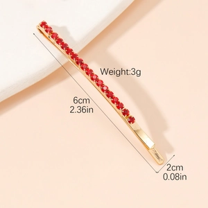 Barrette dorée avec strass rouges, pince à cheveux de 6 cm pour accessoires de mode féminins