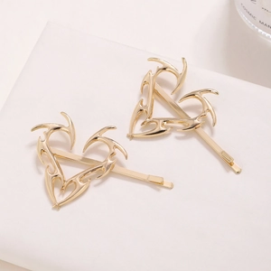 Vintage Y2K Tribal Heart Metal Hair Clip For Women Punk Gothic Hollow Side Clip Gold Silver Plated Alloy Hair Accessory