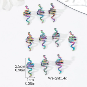 Pack of 10 rainbow spiral snake dreadlock hair accessories in metallic plating