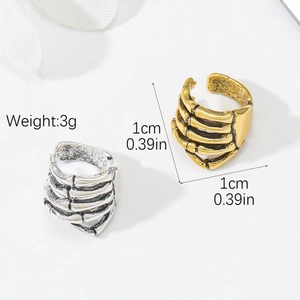 Vintage punk skeleton hand cuff ring in silver and gold finishes for edgy fashion