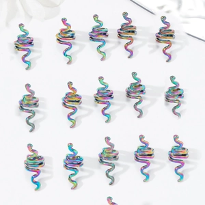 Set of 15 rainbow metal spiral snake charms for dreadlocks and hair styling
