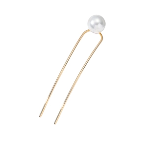 Elegant U-shaped golden hair pin with white pearl top for minimalist bun hairstyles