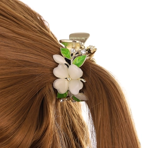 Pince à Cheveux Fleur en Alliage Avec Strass Pierre Synthétique Serre Queue de Cheval Pince Crabe Pour Femmes Accessoire Cheveux