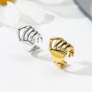 Punk skeleton hand adjustable open rings in silver and gold vintage finish set