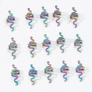 15-piece set of retro spiral snake hair rings with colorful iridescent metallic finish