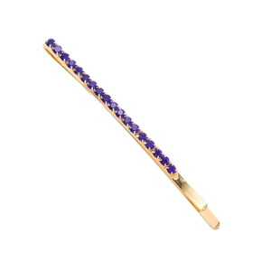 Barrette dorée ornée d'une rangée de strass bleu foncé pour une coiffure élégante